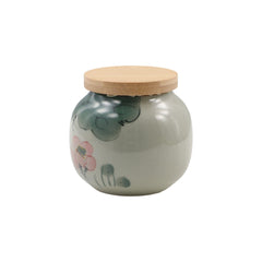 Hand-Painted Ceramic Storage Jar with Bamboo Lid - Traditional Tea & Spice Canister