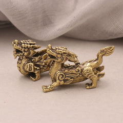 Pair of Mythical Brass Creatures - Yin Yang Tea Table Guardians