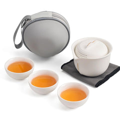 Black Frosted Travel Tea Set - Portable 1 Pot 3 Cup Ceramic Set with Carry Bag