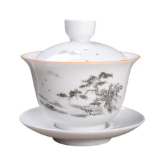 White Porcelain Gaiwan Set - 200ml Handmade Kungfu Tea Bowl with Lid & Saucer