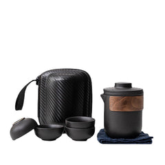 Classic Travel Gongfu Tea Set - Portable Ceramic Pot with 4 Cups & Carry Bag