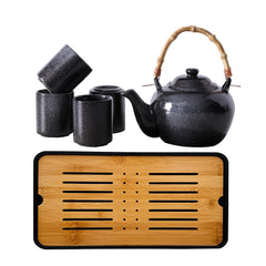 Black Porcelain Tea Set with Tray - 1 Teapot & 4 Cups for Home Brewing