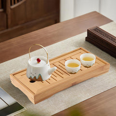Drawer-Type Bamboo Tea Tray - Compact Drainage Board with Hidden Storage