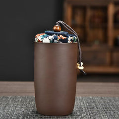 Portable Zisha Clay Tea Set - 4-Piece Travel Kit with Carry Bag