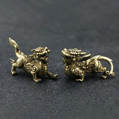 Pair of Mythical Brass Creatures - Yin Yang Tea Table Guardians
