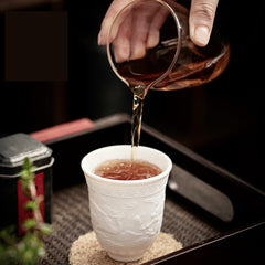 Dragon & Phoenix Porcelain Tea Cup Set - 2 Hand-Carved No-Handle Cups