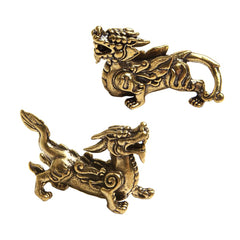 Pair of Mythical Brass Creatures - Yin Yang Tea Table Guardians
