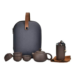 Portable Zisha Clay Tea Set - 4-Piece Travel Kit with Carry Bag