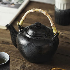 Black Porcelain Tea Set with Tray - 1 Teapot & 4 Cups for Home Brewing