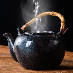 Black Porcelain Tea Set with Tray - 1 Teapot & 4 Cups for Home Brewing