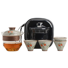 Persimmon Travel Tea Set - 4-Piece Ceramic Gongfu Set with Carry Case