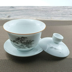 White Porcelain Gaiwan Set - 200ml Handmade Kungfu Tea Bowl with Lid & Saucer