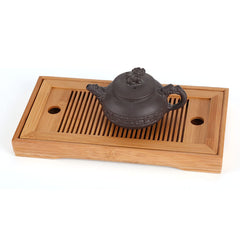 Compact Bamboo Tea Tray with Drainage - Dual-Layer Storage for Home & Office