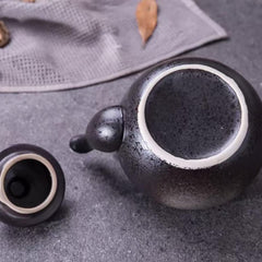 Black Porcelain Tea Set with Tray - 1 Teapot & 4 Cups for Home Brewing