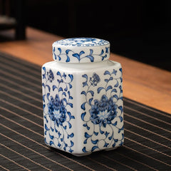 Blue and White Porcelain Ginger Jar - Ceramic Storage Canister with Lid