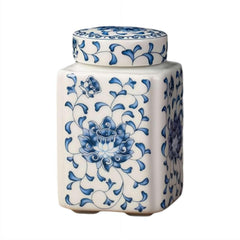 Blue and White Porcelain Ginger Jar - Ceramic Storage Canister with Lid