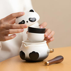 Panda Companion Travel Tea Set - Ceramic Pot with 2 Cups & Anti-Scald Handle