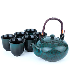 Fambe Blue Porcelain Tea Set - 7-Piece Ceramic Teapot & Cup Set with Stainless Filter