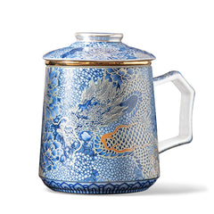 Blue Dragon Tea Mug with Lid - Ceramic Loose Leaf Brewing Cup