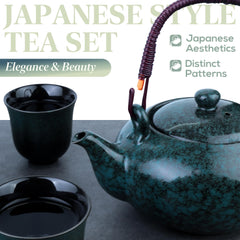 Fambe Blue Porcelain Tea Set - 7-Piece Ceramic Teapot & Cup Set with Stainless Filter