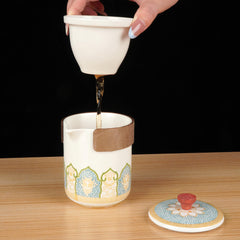 Lotus Travel Tea Set - 5-Piece Ceramic Kit in Leather Case