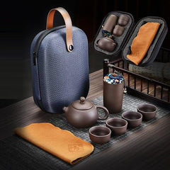 Portable Zisha Clay Tea Set - 4-Piece Travel Kit with Carry Bag