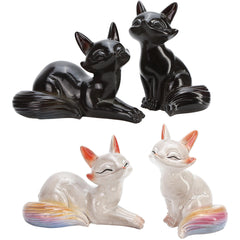 Heat-Sensitive Fox Tea Pet Duo - Color-Changing Resin Figurine Set