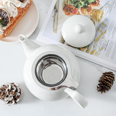Farmhouse Porcelain Teapot - 34oz Loose Leaf Tea Brewer with Infuser