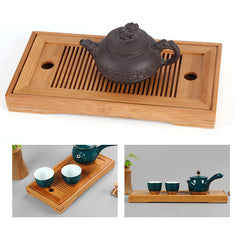 Compact Bamboo Tea Tray with Drainage - Dual-Layer Storage for Home & Office