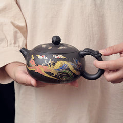Dragon & Phoenix Purple Clay Set - Color-Changing Teapot with 2 Cups