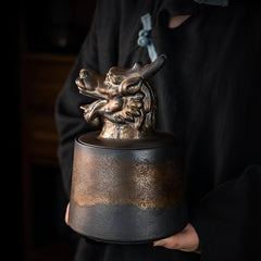 Golden Dragon Ceramic Tea Canister - 1000ml Handcrafted Zodiac Storage Jar