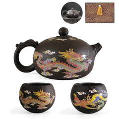 Dragon & Phoenix Purple Clay Set - Color-Changing Teapot with 2 Cups