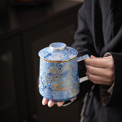 Blue Dragon Tea Mug with Lid - Ceramic Loose Leaf Brewing Cup