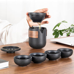 Classic Travel Gongfu Tea Set - Portable Ceramic Pot with 4 Cups & Carry Bag