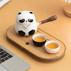 Panda Companion Travel Tea Set - Ceramic Pot with 2 Cups & Anti-Scald Handle