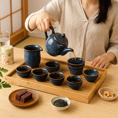 Blue Porcelain Gongfu Tea Set - 9-Piece Ceramic Set