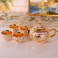 Mini Zinc Alloy Tea Set - Oriental Craft Teapot with 4 Cups & Tray