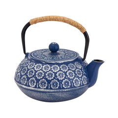 Classic Blue Cast Iron Tea Set - 32oz Pot with Infuser & 4 Cups