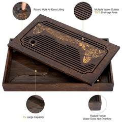 Bamboo Tea Tray with Drainage & Water Pump - Gongfu Tea Serving Board