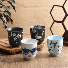 Hand-Painted Pufferfish Tea Cups - Set of 4 Ceramic Matcha Bowls