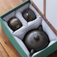 Dragon & Phoenix Purple Clay Set - Color-Changing Teapot with 2 Cups