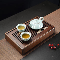 11.8 Inch Bamboo Tea Tray with Drainage & Storage - Dual-Layer Gongfu Tea Table