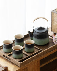Japanese Gradient Ceramic Teapot Set - 4 Cups with Hemp Handle & Strainer