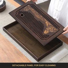 Bamboo Tea Tray with Drainage & Water Pump - Gongfu Tea Serving Board
