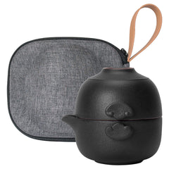 Solo Black Gaiwan Tea Set - Portable Ceramic Cup with Anti-Scald Handle