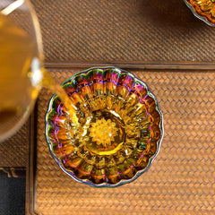 Golden Lotus Jianzhan Tea Cup - 5oz Silver Inlaid Ceramic Cha Wan