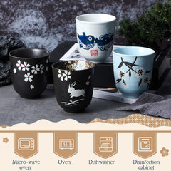 Hand-Painted Pufferfish Tea Cups - Set of 4 Ceramic Matcha Bowls