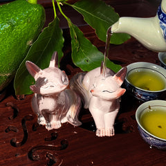 Heat-Sensitive Fox Tea Pet Duo - Color-Changing Resin Figurine Set
