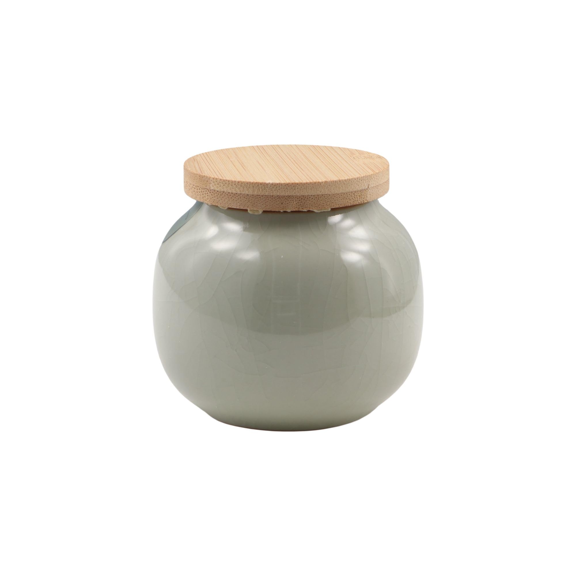 Hand-Painted Ceramic Storage Jar with Bamboo Lid - Traditional Tea & Spice Canister