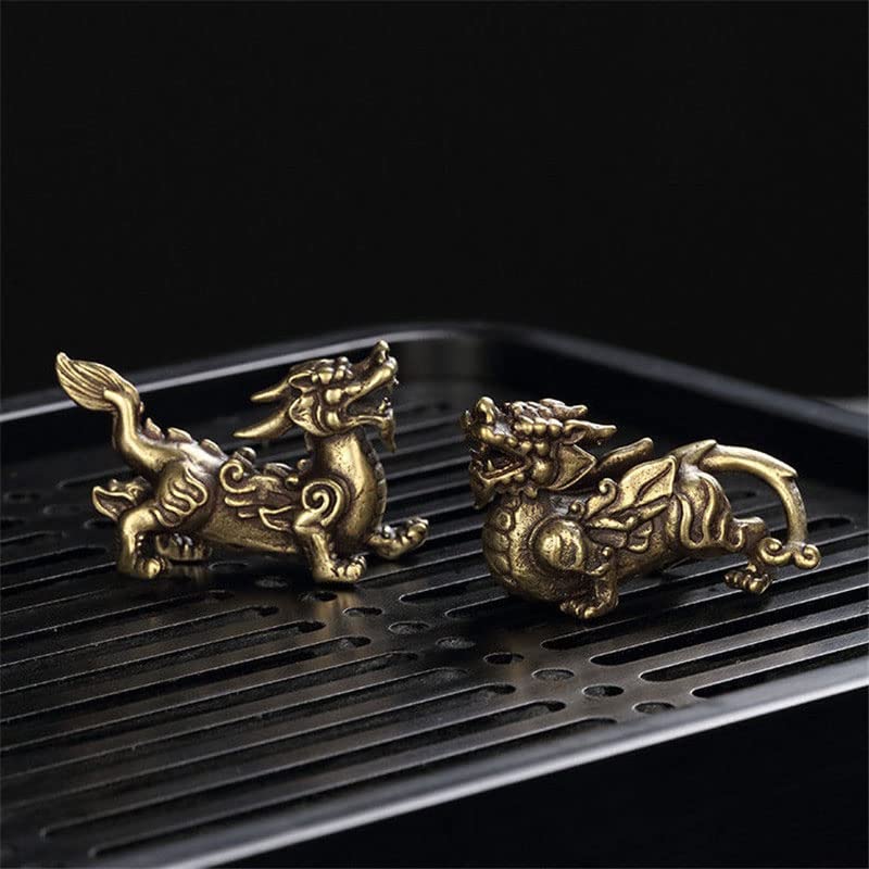 Pair of Mythical Brass Creatures - Yin Yang Tea Table Guardians